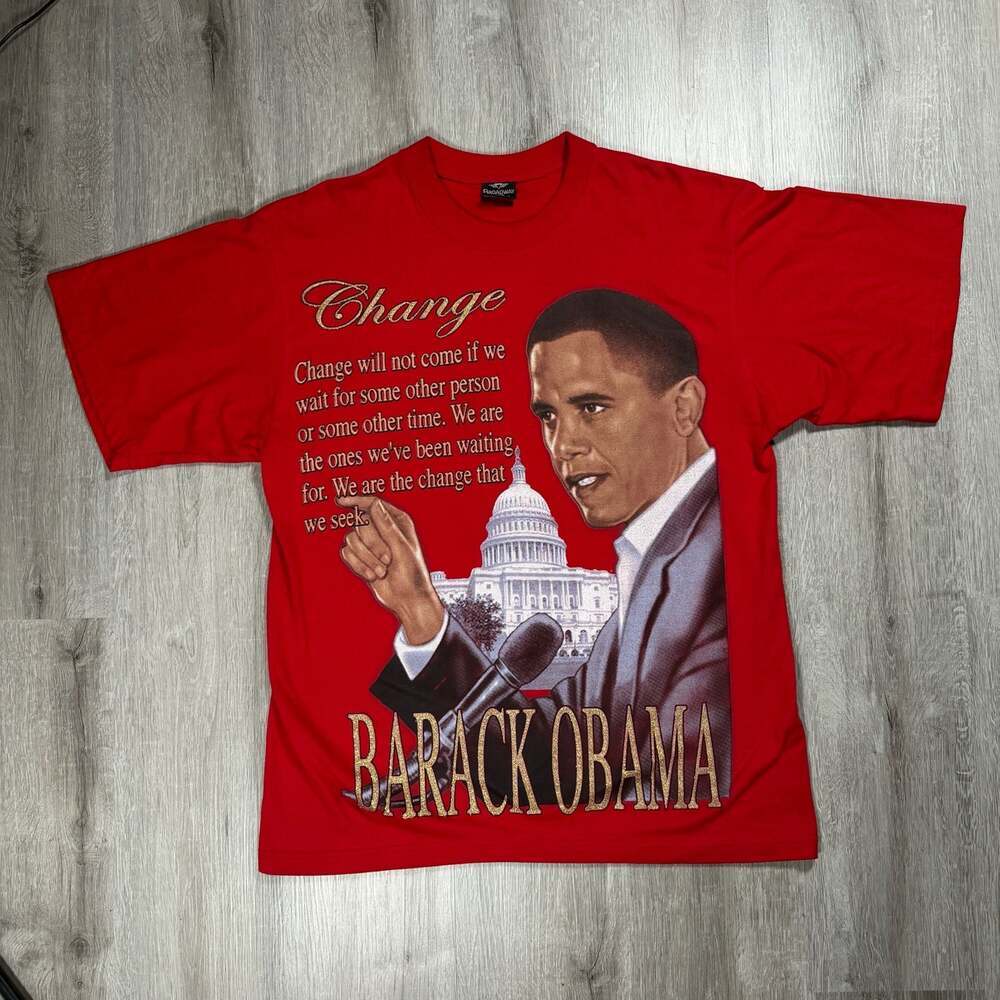 Mens Broadway Barack Obama Change Quote Graphic T-Shirt Large